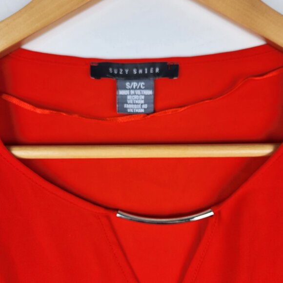 Suzy Shier blood orange Cap Sleeve Sheer Keyhole Blouse S - Picture 4 of 6
